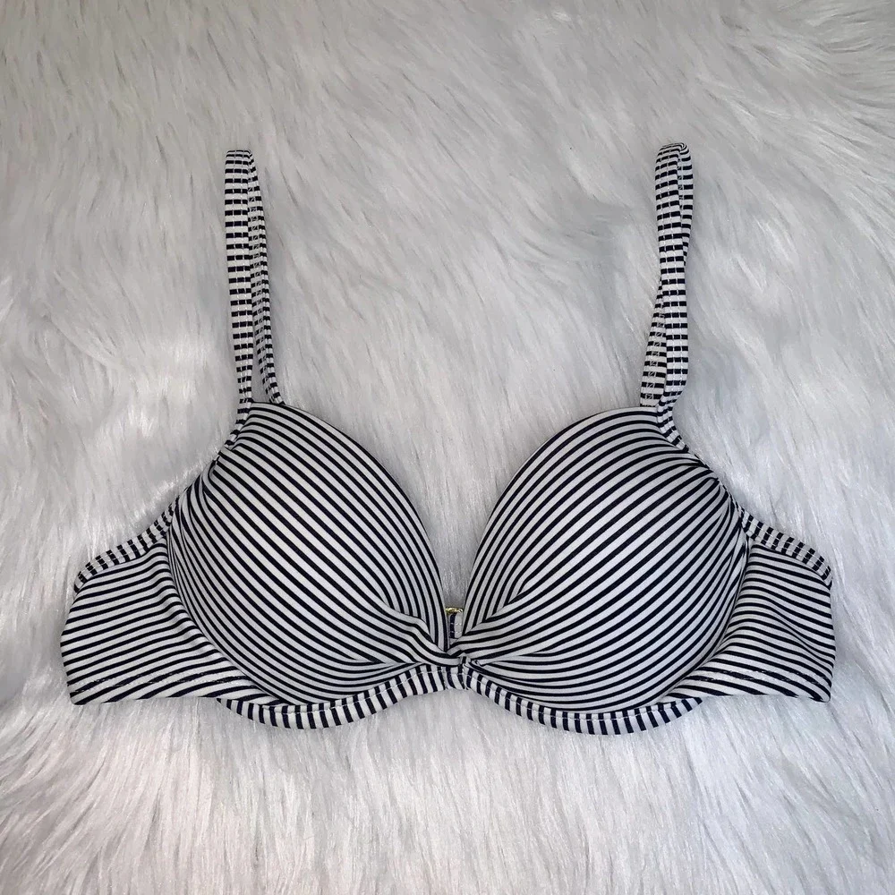 Xhilaration Black and White Striped Push-Up Bikini Top XS
